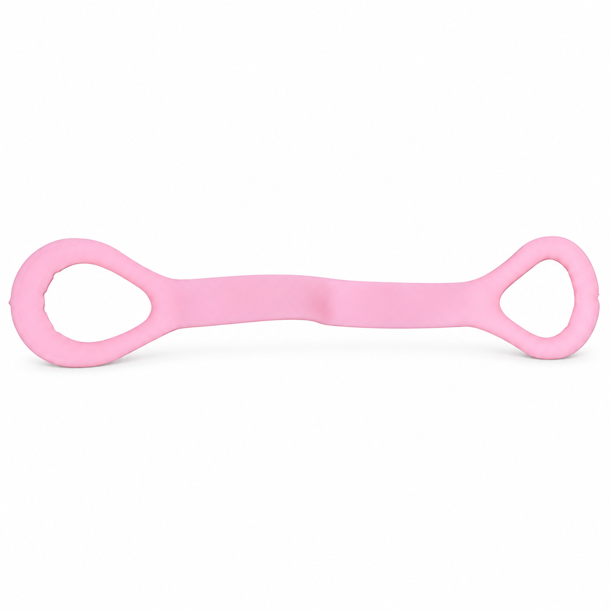 One representative pink figure-8 resistance band isolated on white showing its two loop ends