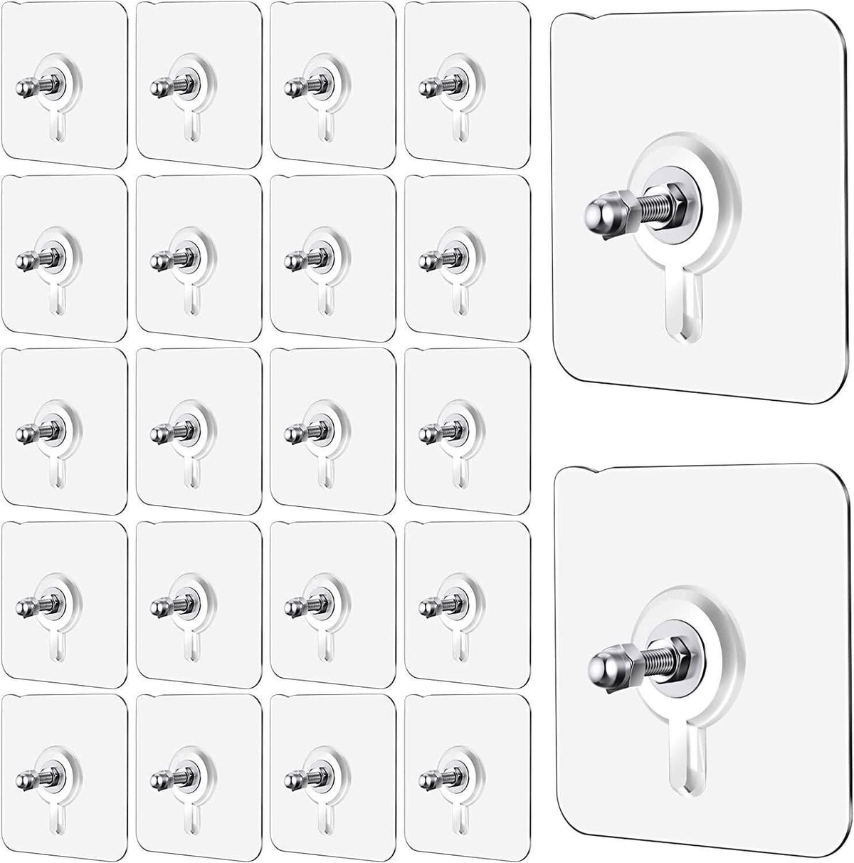 Heavy duty self-adhesive hooks for secure and durable hanging solutions in home and office settings.