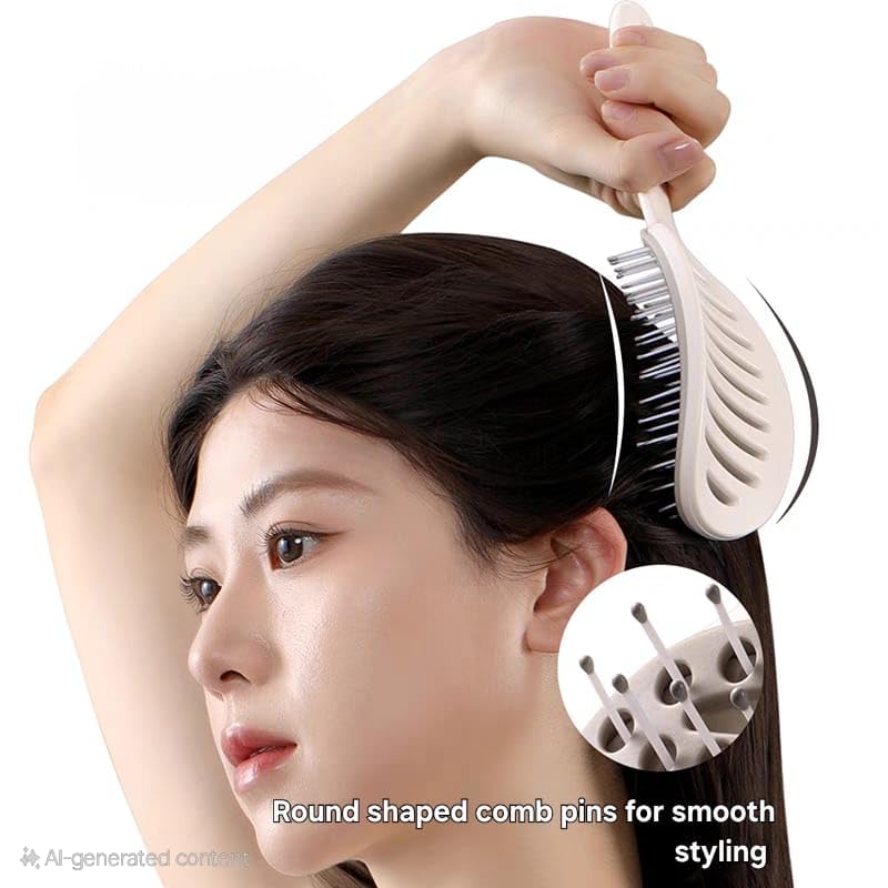 AI-labelled illustration of the detangling brush in use with rounded bristle-tip detail