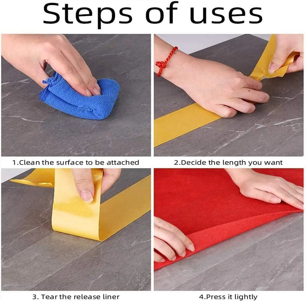 Step-by-step double-sided tape application beneath a rug