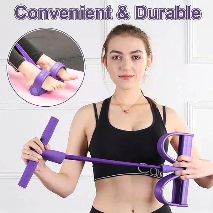 Core strengthening exercise using a resistance band yoga puller for enhanced flexibility and muscle toning