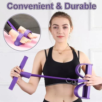 Core strengthening exercise using a resistance band yoga puller for enhanced flexibility and muscle toning