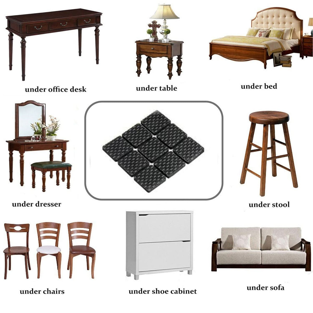 Anti-slip felt furniture pads for floors, 9-piece