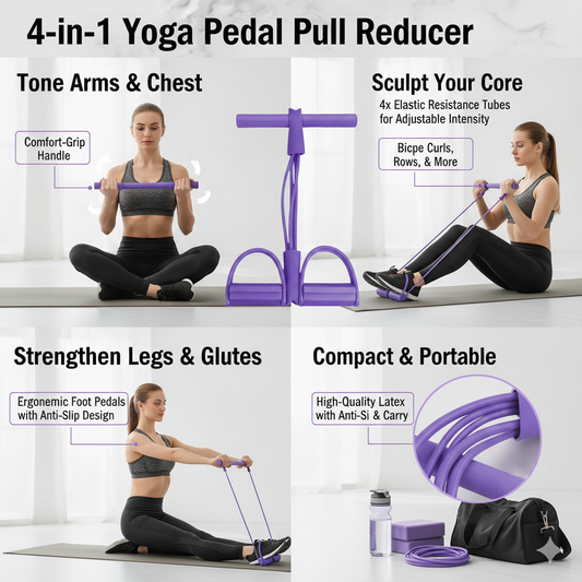 4-Tube Pedal Resistance Band for Full Body Home Workout