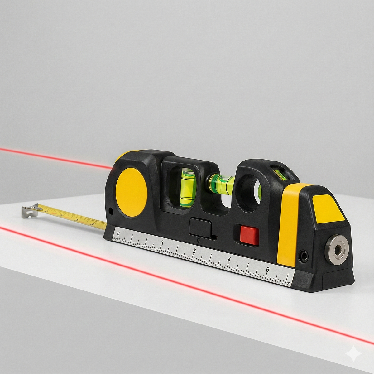 Laser level tool with built-in measuring tape