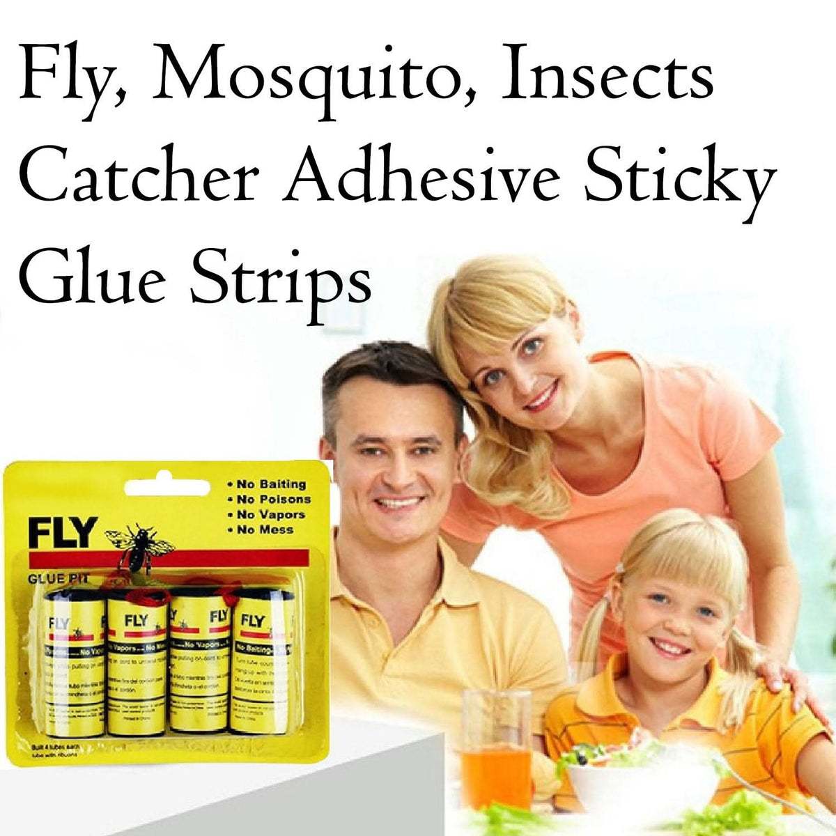 Fly and insect catcher glue strips, pack of four