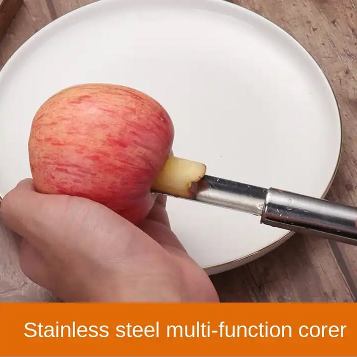 Stainless steel apple and pear corer with soft-grip handle for removing fruit cores
