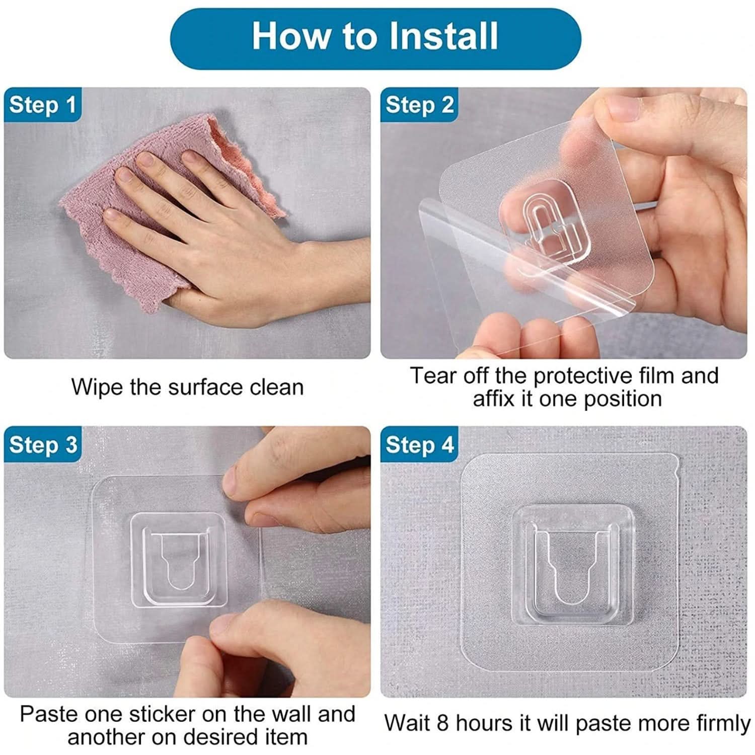 ClearGrip Hook – Transparent Adhesive Male Hook | Easy-Use, Small, & Lightweight Wall Hanging Solution (1pc).