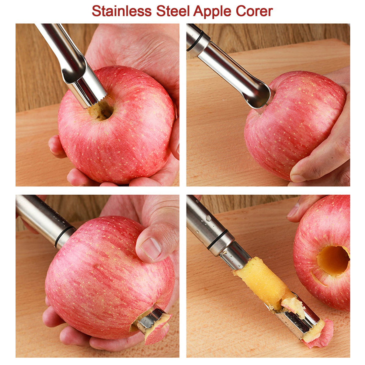 Stainless steel apple and pear corer with soft-grip handle for removing fruit cores
