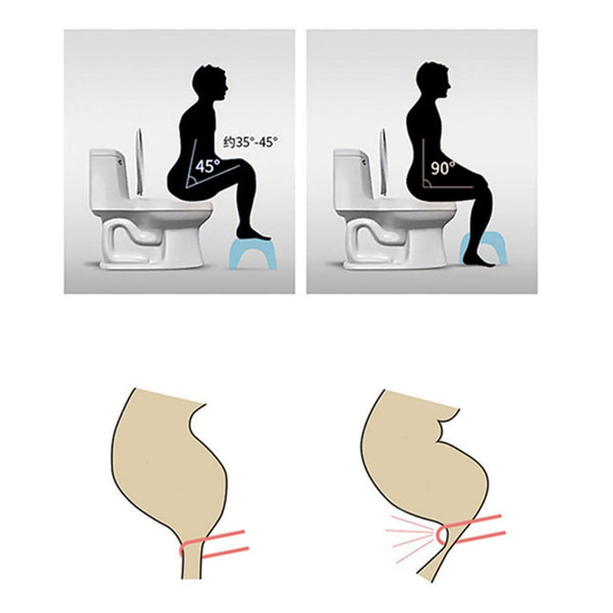 White foldable non-slip toilet foot stool, side view