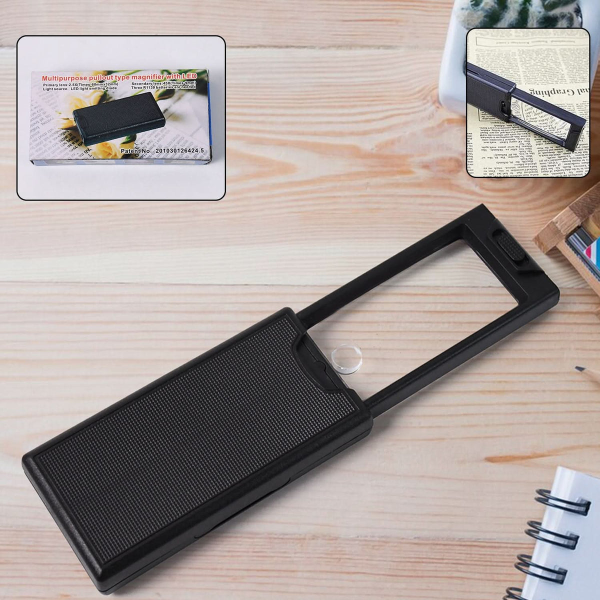 LED magnifying glass with extendable handle