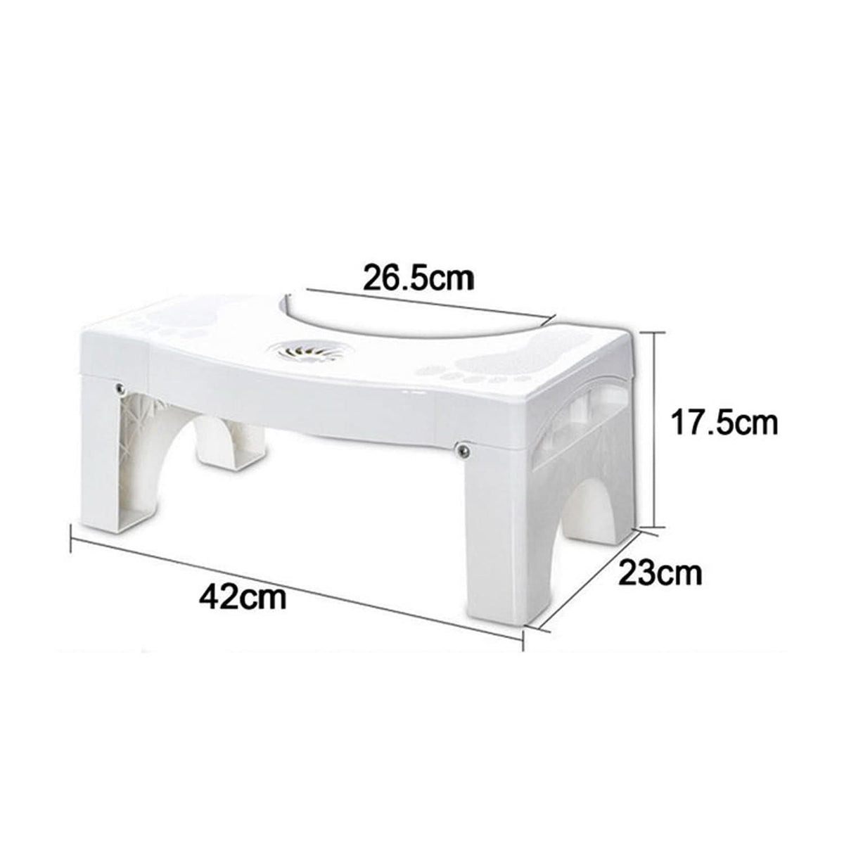 White foldable toilet foot stool positioned by a toilet