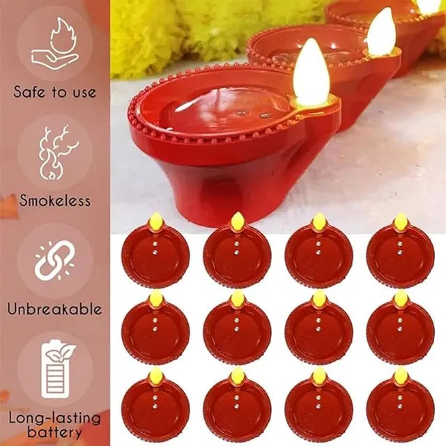 Water Sensor LED Light Diya, Flameless & Smokeless Warm Ambient Eco-Friendly LED Diya Light Candles for Diwali, New Year, Home, Temple Decoration (12 Pack)
