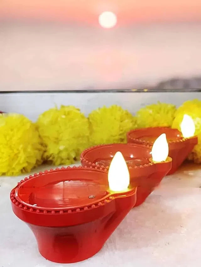 Water Sensor LED Light Diya, Flameless & Smokeless Warm Ambient Eco-Friendly LED Diya Light Candles for Diwali, New Year, Home, Temple Decoration (12 Pack)