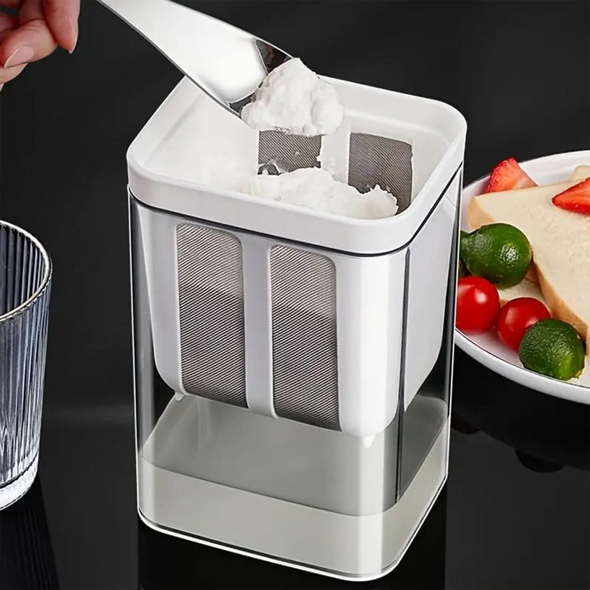 Greek Yogurt preparation using Hung Curd Maker for smooth and creamy hung curd at home