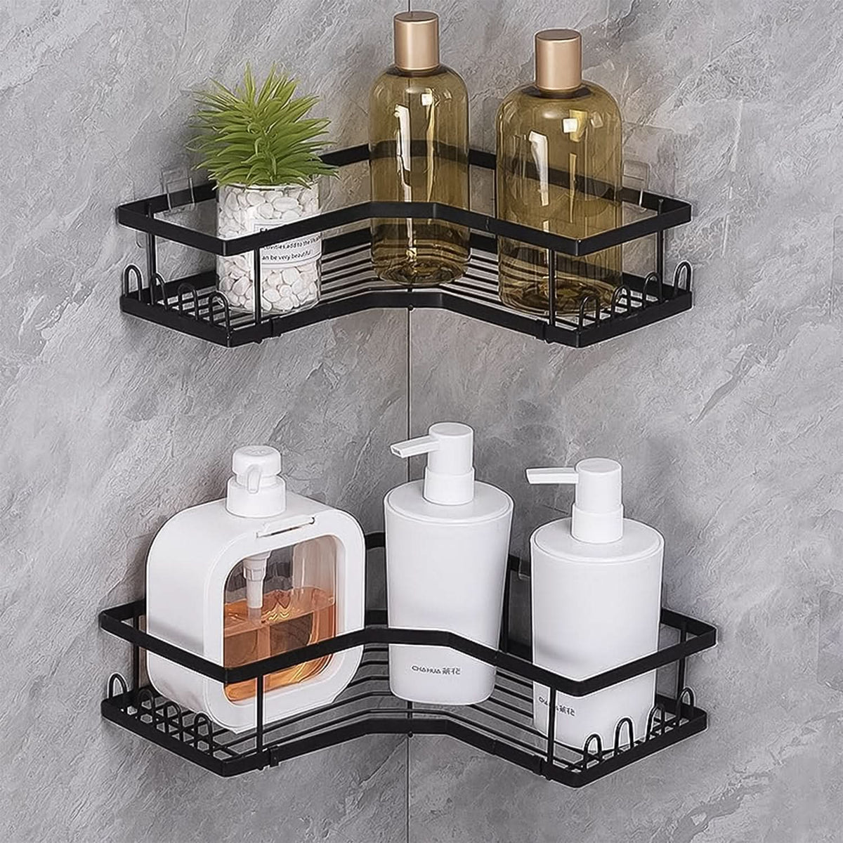 Self-adhesive corner shelf organizer, set of 2