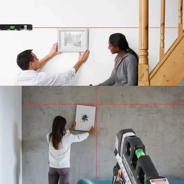 Laser level and measuring tape tool for home DIY use