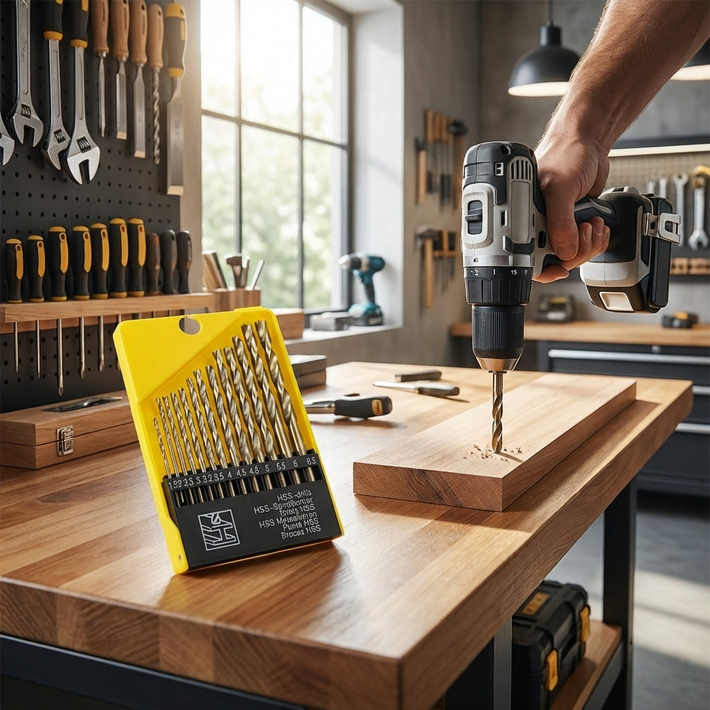 Drill bit set laid out by size